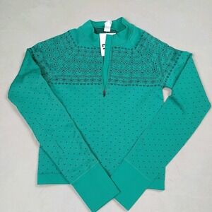 NWT DSG 1/4 Zip Small Seamless Green Fair Isle Workout Shirt Long Sleeve Women's